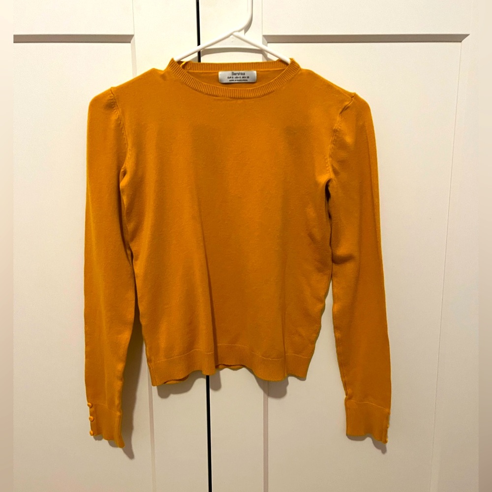 Bershka Thin Sweater Top, Mustard Yellow, Size S